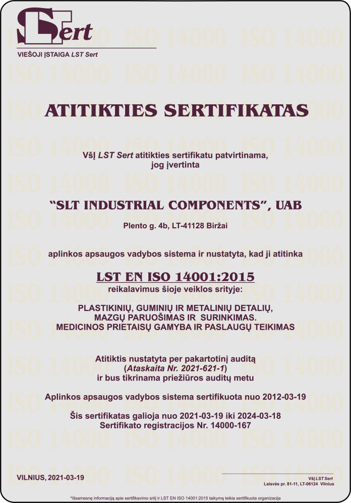 SLT Industrial Components ISO 14001