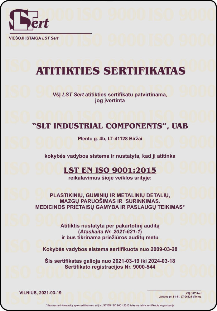 SLT Industrial Components ISO 9001